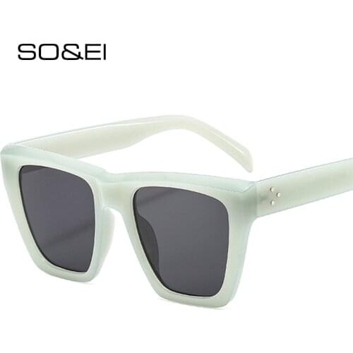 SO&EI Fashion Oversized Cat Eye Women Sunglasses Retro Jelly Color Eyewear Men Square Nail Decoration Sun Glasses Shades UV400