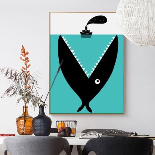 Modern Cartoon Fish Boat Sea Shark Poster Print Canvas Painting Picture Home Bedroom Wall Art Decoration Can Be Customized