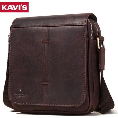 KAVIS New Messenger Bag Mens Shoulder Genuine Cowhide Leather Bags Fashion Males Crossbody Bags Business and Travel for Men
