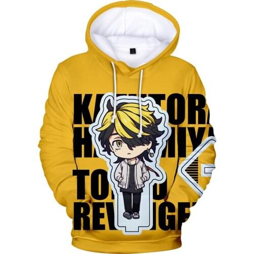 Anime Tokyo Revengers 3D Hoodies Men Women Sweatshirts Autumn Hip Hop Cartoon Printing Yellow Hooded Casual Boys/Girls Pullover