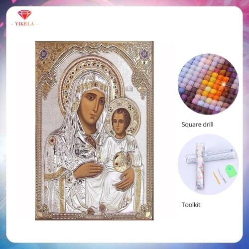 YIKELA 5D Religious Diamond Cross Stitch Rhinestone Embroidery Virgin Mary Diamond Painting Full Square Mosaic Home Decor Kit