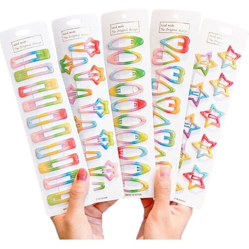 10PCS Girls Cute Colorful Star Hairpins Snap Clips Kids Sweet Hair Ornament BB Clip Barrettes Fashion Hair Accessories