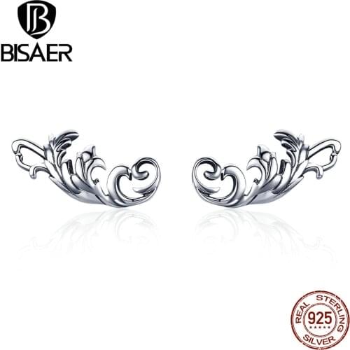 BISAER Authentic 925 Sterling Silver European Twisted Geometric Small Stud Earrings Stud Women Korean Earrings Jewelry ECE580