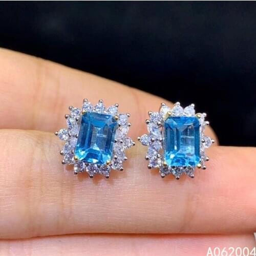 KJJEAXCMY Fine Jewelry 925 sterling silver inlaid natural blue topaz female earrings Ear studs exquisite support detection
