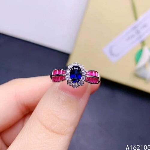925 pure silver Chinese style natural Sapphire womens noble trendy flower Color zircon adjustable gem ring fine jewelry support