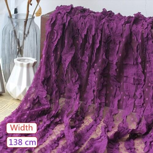 1 Yard Soft Chiffon Breathable Fabric Polka dotted Ruffled Striped lace fabric for Summer Blouse Spring dress Maxi Dress