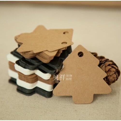 100 pcs DIY tree shape hang tags Wedding Brown Kraft Paper Tags for christmas DIY Craft Bonbonniere Favor Gift Tags