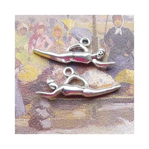 12 Pieces 11*30mm Mixed Alloy Antique Silver Color Swimming Man Charms Bracelet Pendant Accessory For DIY Jewelry Making