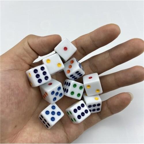 16mm 10pcs White 6 Color Points Dice Set Right Angle Square Corner Acrylic Vertical Angle D6 RPG Dice Teaching Boardgame