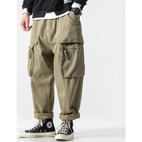 2021 New Men Multi-pocket Wide Leg Casual Cargo Pants Male Japan Streetr Hip Hop Loose Straight Harem Trouser Jogger Sweatpants