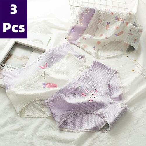 3 Pcs/Packs Sexy Panties Womens Cotton Breathable Cute Girls Briefs Solid Soft Seamless Underwear Female Sexy Intimate Brief