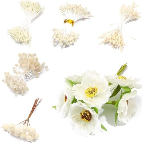 6/10/12/50/70/90/144pcs Mixed Biege Flower Cherry Stamen Berries Bundle DIY Christmas Wedding Cake Gift Box Wreaths Decor
