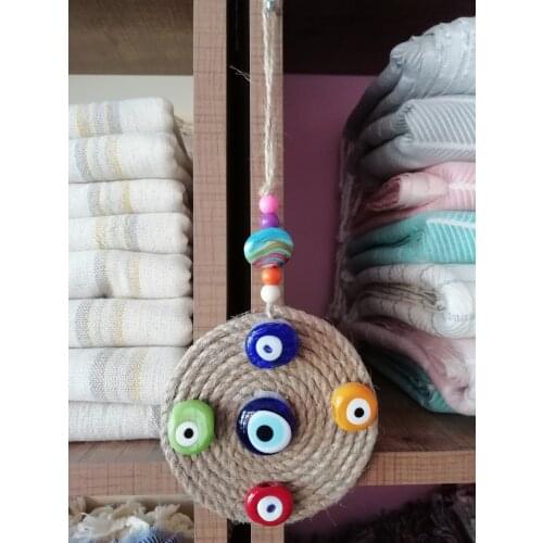 8 cm Diameter Round Macrame Cord Yarn Base Evil Eye Wall and Door Hanger