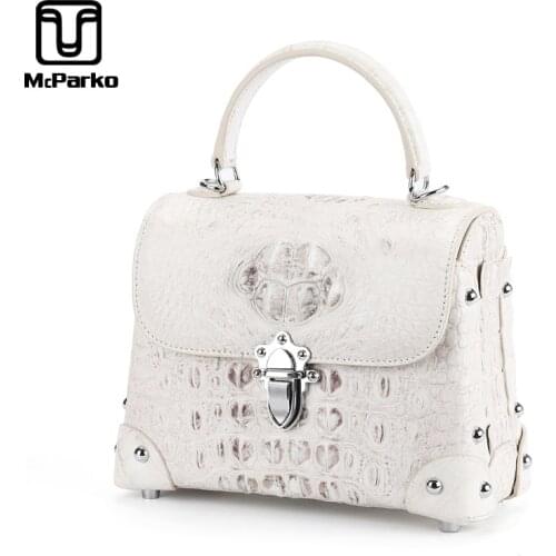 McParko White Womens bag Handbag 2019 Genuine Leather Crocodile Princess Handbags Luxury Evening Ladies Shoulder Bag Crocodile