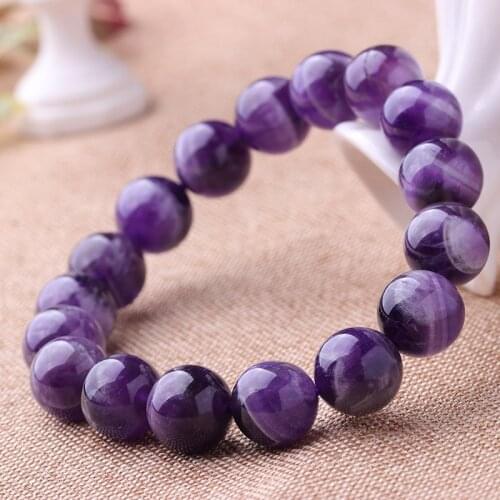 Reiki Stone Purple Crystal Quartz Bracelet 6mm 8mm 10mm Round Ball Beaded Natural Amethysts Bracelets Birthstone Healing Jewelry