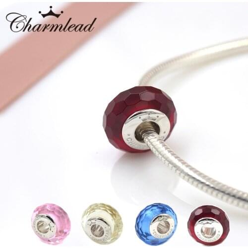 Charmlead Snake Chain Silver Bracelet Set 925 Sterling Silver Round Crown Clasp 1pc Murano Glass Bracelet Jewelry