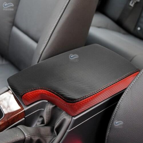 Black+Red Carbon Texture Leather Splice Car Accessories Center Console Armrest Box Cover Trim For BMW 3 Series E90 2005 - 2012