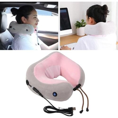 Electric Neck Massager Pillow Memory Foam U-shaped Travel Pain Relief Custion