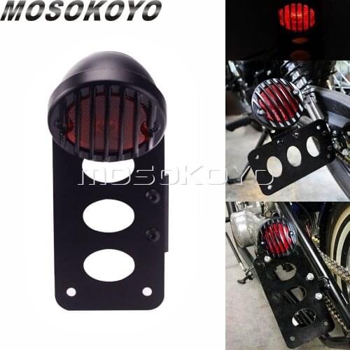 Retro Black Grille Side Mount Tail Light for Chopper Bobber Cafe Racer Custom Universal License Plate Bracket Vintage Taillight