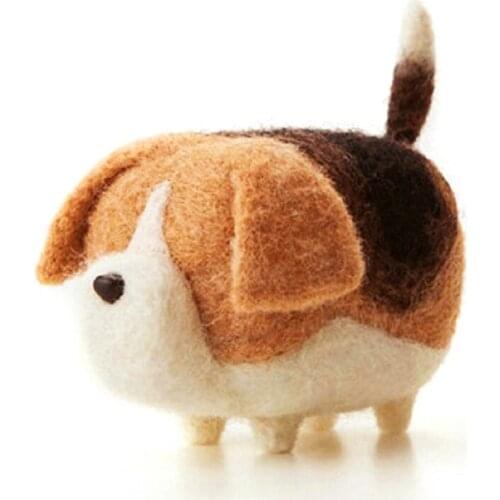 Needle Felting Kits Mini Dog for Beginners, Felting Mat, Felting Needles, Finger Guards, Instructions, DIY Felt Craft 4x8cm (G)