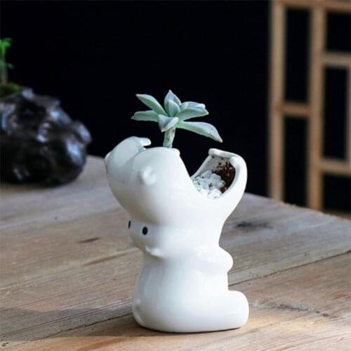 Ceramic Big Mouth Animal Flowerpot White Color Succulent Plant Pot Planter Balcony Desktop Ornaments Home Garden Decoration