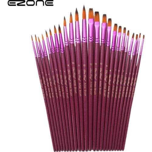 EZONE 12pcs/set Paint Brush Drawing Pen Oil Watercolor Painting Brushes School Office Art Supply Nylon Wool Different Size