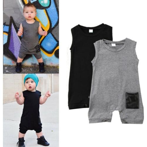 Boy Rompers Baby Kids Boys Jumpsuit Playsuit Sleeveless Black/Gray Rompers Outfits Clothes One-pieces 0-24M