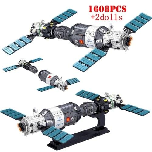 Space Station Artificial Satellite Rocket Building Blocks City Shuttle Satellite Astronaut Figure Man Bricks Set Children Gift