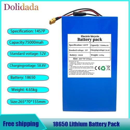 52V 14S7P 75000mAh 18650 2000W lithium battery for balance car, electric bicycle, scooter, tricycle