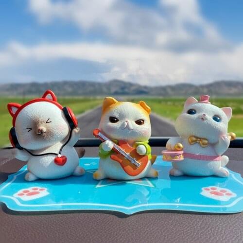 Cute Cat Car Ornament Music Cat Doll Car Dashboard Interior Decorations Resin Home Office Decor Creative Gifts