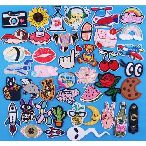 Cartoon Cheap Patch Animal Fruit Iron On Patches On Clothes Clothing Stickers On T-shirt watermelon Patch camera Animal Stripes