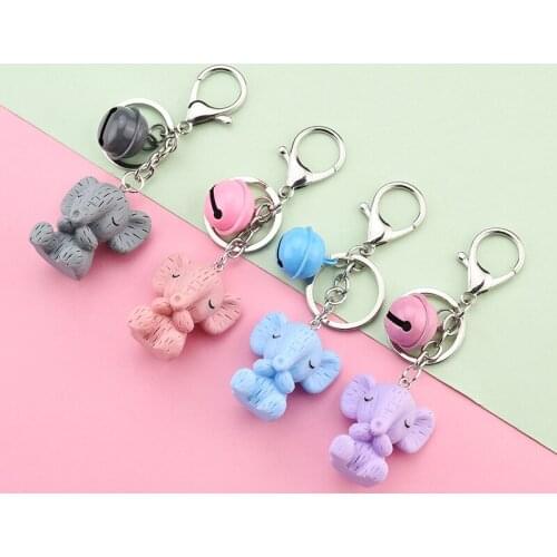 TEH Cartoon Resin Baby Elephant Keychain Car Key Ring Bag Bell Pendant Key Holder Trendy Cute Animal Pendant Jewelry