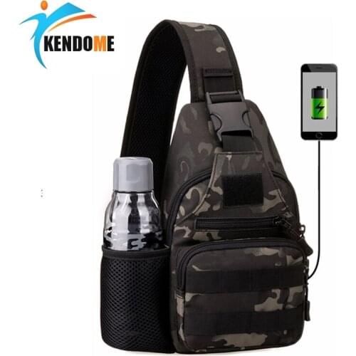 Mens Outdoor USB Charging Army Military Tactical Backpack Camping Hiking Camouflage Chest Bag Hunting Backpack Military Bag