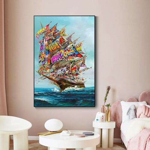 Graffiti Art Canvas Poster Paintig Prints Boat Poster Wall Art Painting Pictures Nordic Home Decor Cuadros Modular Living Room
