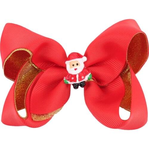 Ncmama 2Pcs/lot 4" Christmas Solid Hair Bow Grosgrain Glitter Hairclips Old man Bows Hairgrips For Kids Party Hair Accessories