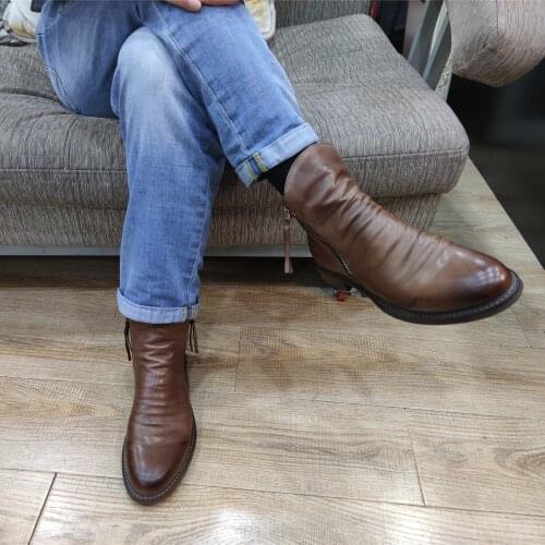 Tough Guy Boots Leather Top Motorcycle Stylish Instagram Hot Selling Dropshipping Shoes Stylish Man Die Hard Sexy Mature Boots