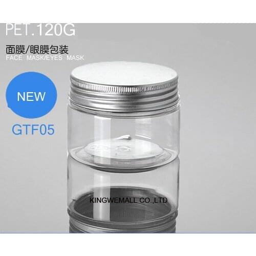 300 x 120g clear cream jar with aluminum cap, cosmetic container, 120ml plastic bottle, makeup jar, cosmetic packaging