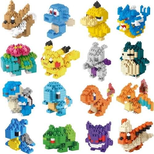 TAKARA TOMY Pokemon Pikachu Building Blocks 3D DIY Educational Model Ornament Mewtwo Micro Small Assembled Block Brick Toys Gift