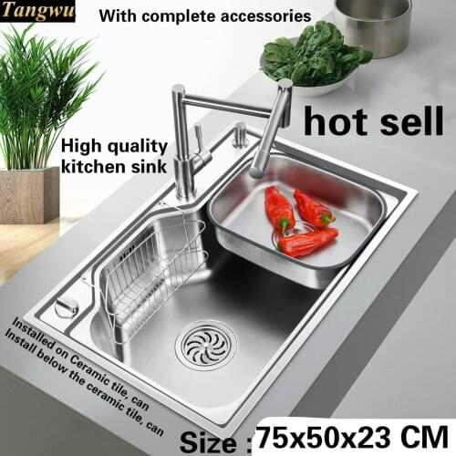 Tangwu High-grade kitchen sink 1 mm thick food grade 304 stainless steel multi-function drain button single slot 75x50x23 CM