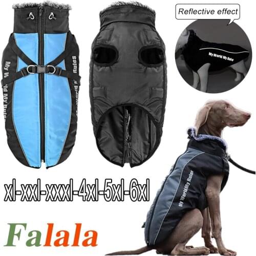 Warm Jacket For Large Dog Winter Fur Reflective Clothes Waterproof Pets Big Medium Dog Coat With Removable Puppy Harness Outfit