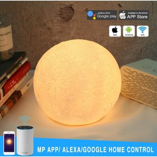 WIFI Smart Moon LED Night Lamp Colorful USB Rechargeable Table Mood Light MP APP Control For Alexa Google Home Voice Control