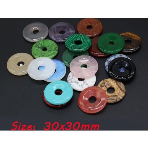 Top Quality Natural Stone Pendants Flat Round Amethysts Tiger eye Big Hole Crystal for Jewelry Making Necklace Earring Gift