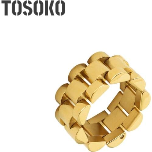 TOSOKO Stainless Steel Jewelry Exaggerated Texture Heavy Industry Combination Handmade Ring Neutral Strap Ring BSA184