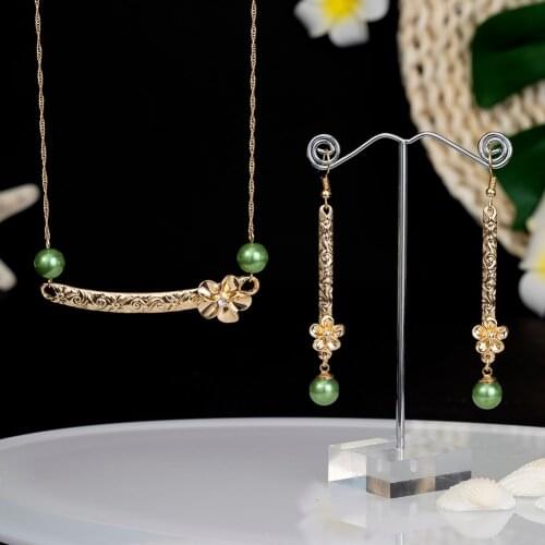 Hawaiian Polynesian Fashion Flower New Design Jewelry Sets Colorful Pearl Drop Dangling Wholesale Trendy Earrings Necklaces Sets