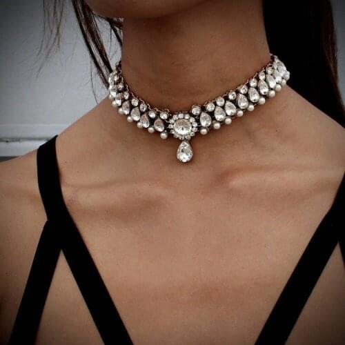 Pearl Necklace Collar Female Rhinestone Necklace Neck Necklace Exaggerated Alloy Droplets 170742