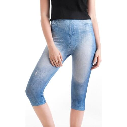 Woman Leggings Lady High Waist Print Imitation Denim Leggings High Elastic Slim Seven Leggings Femme Pencli Pants
