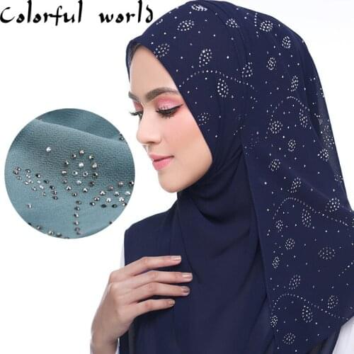Womens Bubble Chiffon Scarf Leaf diamond crystal scarf hijab wholesale shawls Wraps solid color muslim hijab scarf 21 colors