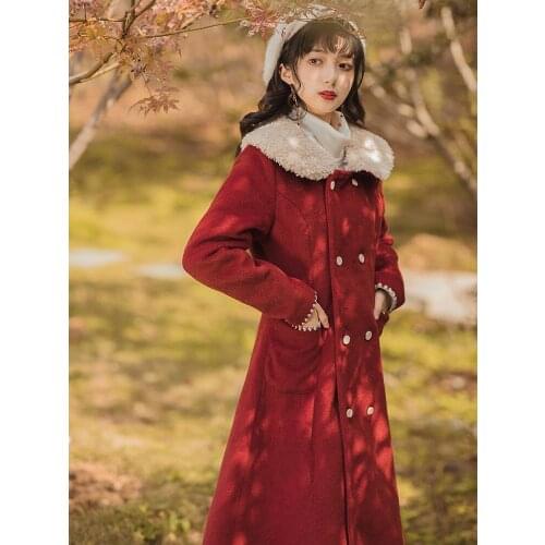 HOT Autumn and winter Women Woollen overcoat Hepburn Thickening Cotton clip Detachable collar Vintage Oversize Fashion Straight