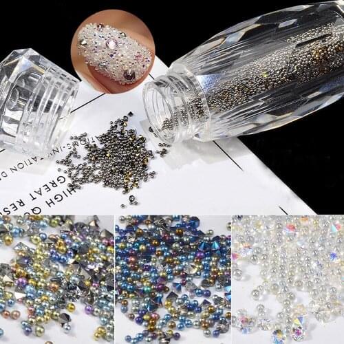 1Bottle Mix Elf Bead Crystal Diamonds Nail Art Decorations Transparent Pure Shiny
