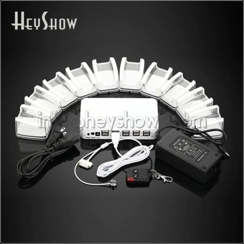 10 Ports Mobile Phone Security System Alarm Tablet Anti Theft Display Holder With Charging Sensor Cable Acrylic Stand